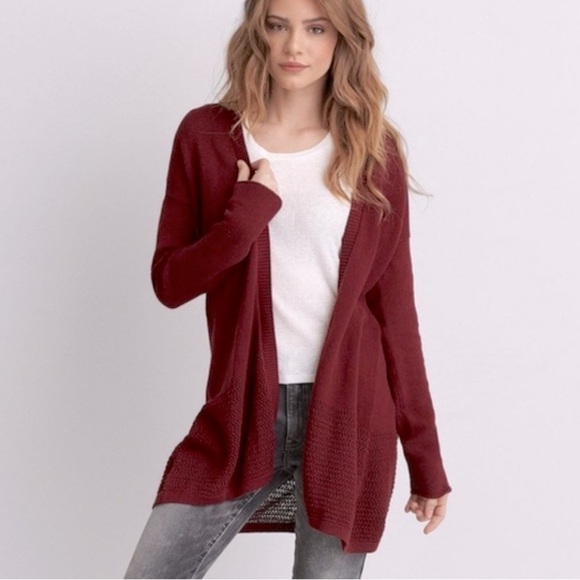 American Eagle Longline slouchy Open front knit Stitch Burgundy Cardigan size M - Picture 1 of 11